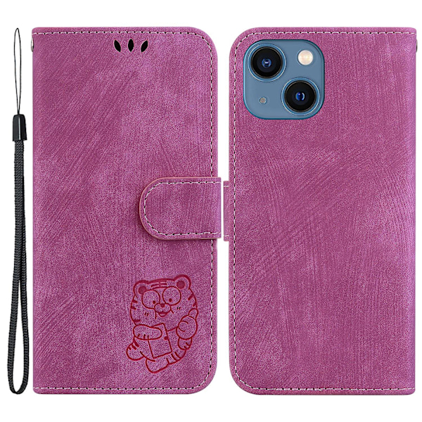 Imprint Telefoncover til iPhone 14 Læder Wallet Stand Anti-drop Cover Rose