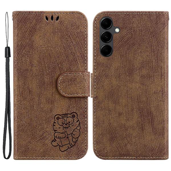 För Samsung Galaxy A14 5g Pu cover Mönstertryckt Stativ Plånbok Skyddande phone case Brown