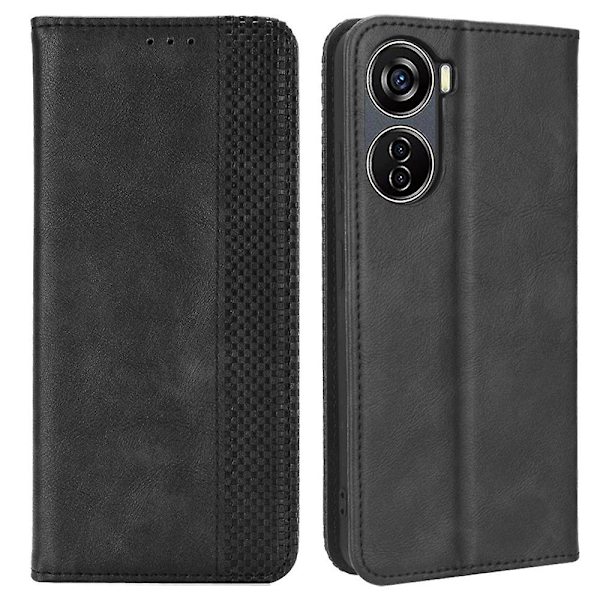 Til Zte Blade V40 Design PU Læder Stand Mobiltelefon Etui Tegnebog Retro Telefon Cover Black