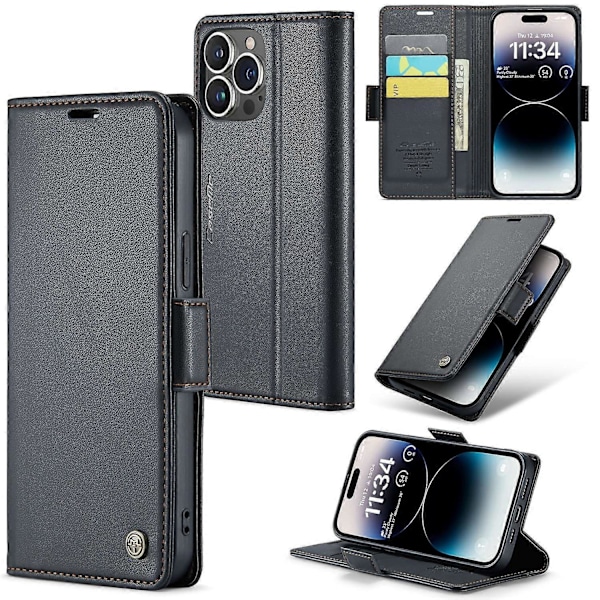 CASEME 023 Serie Til iPhone 15 Pro Max RFID Blokerende Læder Wallet Case Flip Stand Telefon Cover Multicolor Style A