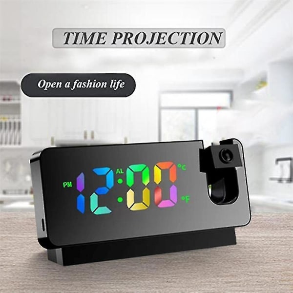 Projektion LED Spejlur med Snooze Funktion til Hjem Soveværelse Kontor Skrivebord Bordur