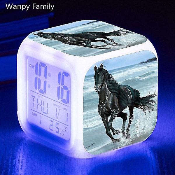 Running Horse Väckarklocka 7 Färg Glödande Led Digital Väckarklocka Barnleksaker Multifunktion Lysande Färgbyte Klockor Reloj Pink
