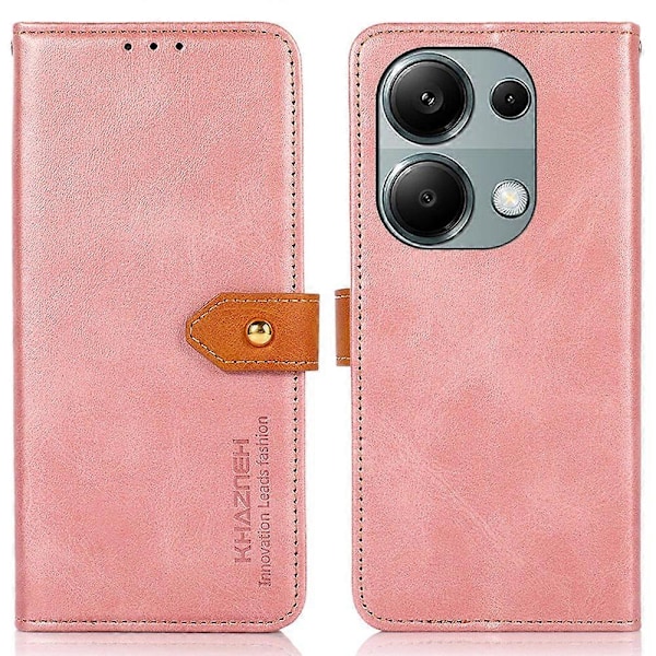 KHAZNEH Läderfodral för Xiaomi Redmi Note 13 4G, Gyllene Magnetiskt Spänne, Skyddande Telefonfodral Multicolor Rose Gold