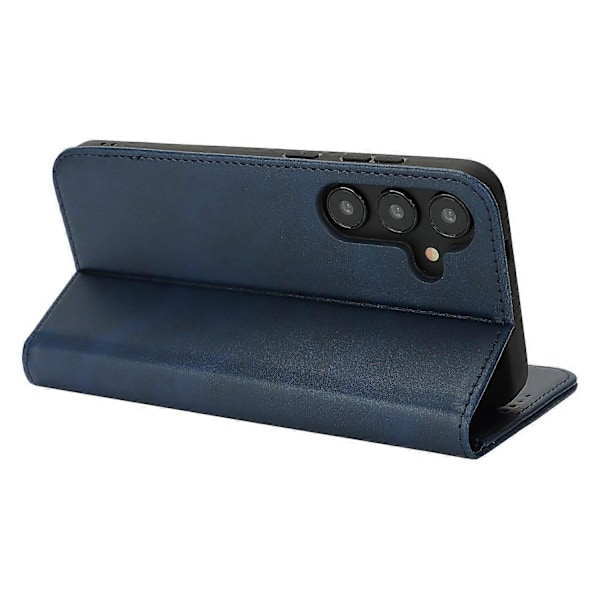 Til Samsung Galaxy S25 Etui PU Læder Kalvepræget Magnetisk Lukning Smartphone Cover - Mørkebrun Multicolor Dark Blue