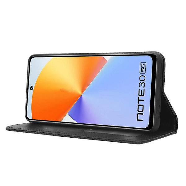 Stativ case För Infinix Note 30 4g/x6833b/x6716b Magnetisk stängning Telefon Retro Pu Cover Black