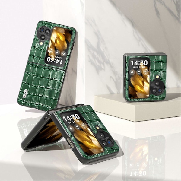 För Oppo Find N3 Flip 5G Krokodiltextur Fodral Äkta Koläder+PC Anti-Rep Telefonskal Multicolor Style B