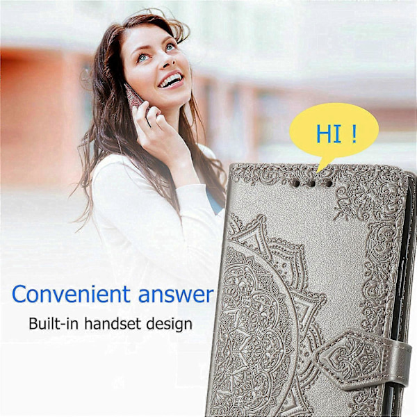 För Samsung Galaxy S24 FE Fodral Mandala Präglad Design Läder Plånbok Mobilskal- Multicolor Grey