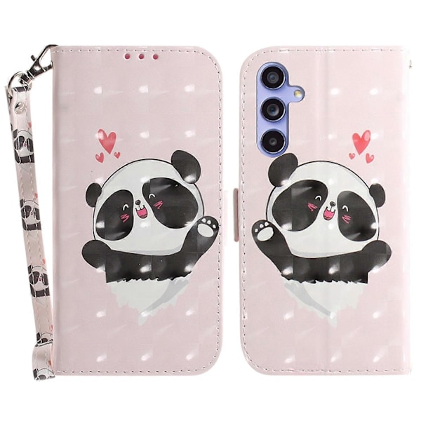 Til Samsung Galaxy A35 5G Etui 3D Mønster Print Pung Telefon Cover med Rem Multicolor Love Heart Panda