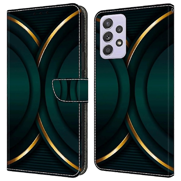 Lompakkokotelo Samsung Galaxy A52 4G/5G/A52s 5G:lle, PU-nahkainen jalusta 3D-kuviopainatuksella varustettu puhelinkotelo Multicolor Gold Contour