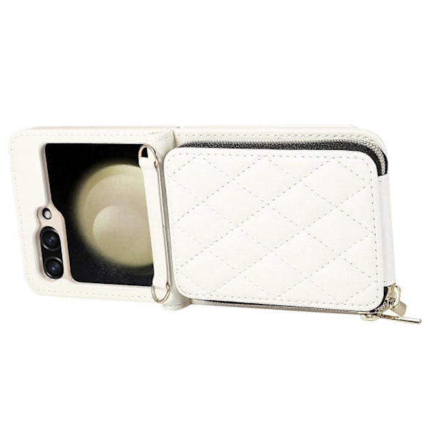 Til Samsung Galaxy Z Flip5 5G Etui Læder+PC Lynlås Telefon Cover med Håndledsrem Multicolor Style F