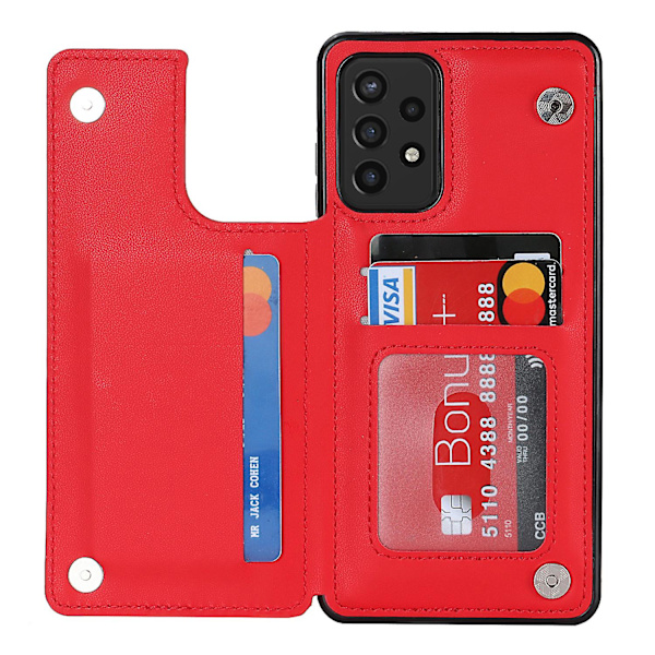 För Samsung Galaxy A52 4g / 5g / A52s 5g Rfid-blockerande phone case Korthållare Läder+tpu Kickstand cover Red