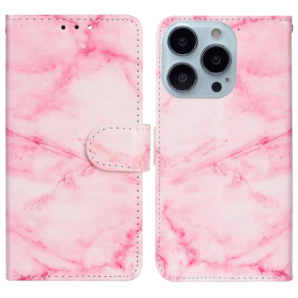 För Iphone 15 Pro Plånboksställ Pu Läder Phone case Mönster Utskrift Anti-dropp cover Pink Marble