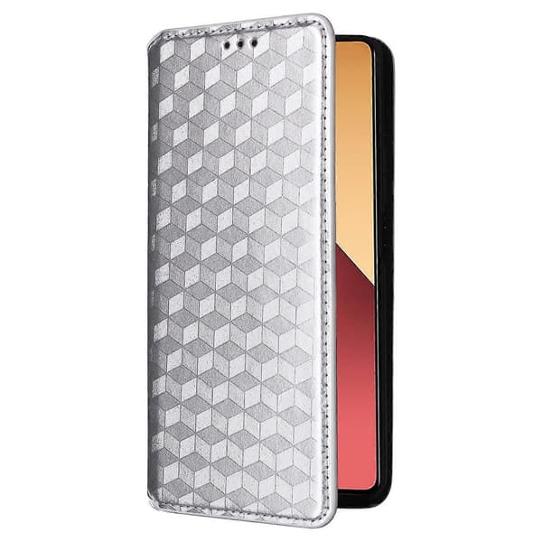 Etui til Xiaomi Redmi Note 13 Pro 4G/Poco M6 Pro 4G/Note 14S 4G Rhombus Præget Stå View Telefon C Multicolor Silver