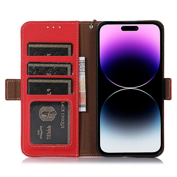 Stativ Phone case För Iphone 15 Pro Max, Läder Rfid Blockerande Plånbok Smartphone Cover Red