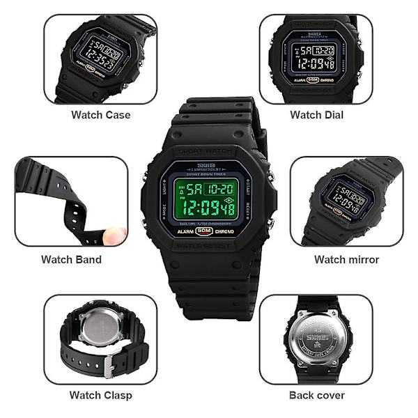 Digital watch för män SKMEI Classic vattentät watch med larmstoppur Countdown LED army green
