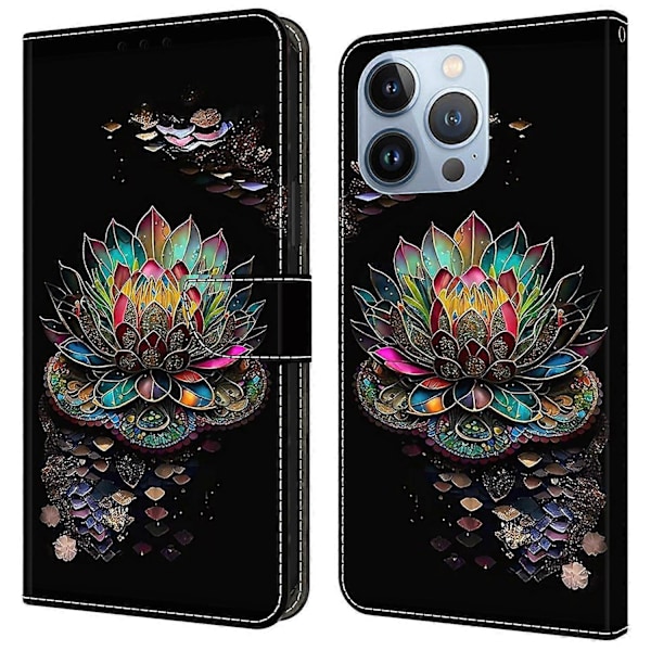 Til iPhone 16 Pro Max Etui Mønsterprintet Beskyttelsescover TPU+PU Læder Flip Telefon Etui Multicolor Style M