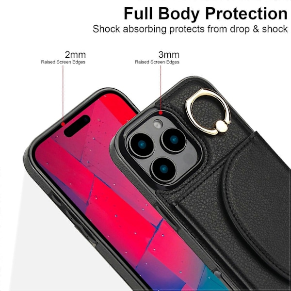 Til iPhone 16 Pro Etui RFID Blokerende Tegnebog Støtteben Læder+TPU Telefon Cover Multicolor Style B
