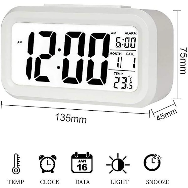 Digitalt Vækkeur Stort LED Display Snooze Ur Natlys Funktion Med Temperatur Kalender, Bedste Ur Til Soveværelse Hjemmekontor Køkken