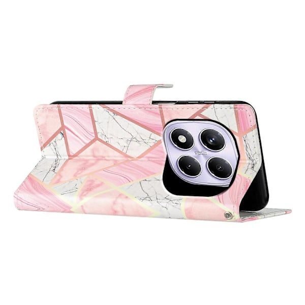 Pung etui i PU-læder med mønstertryk og stativ til Xiaomi Redmi Note 14 Pro 4G med rem Multicolor Pink Marble