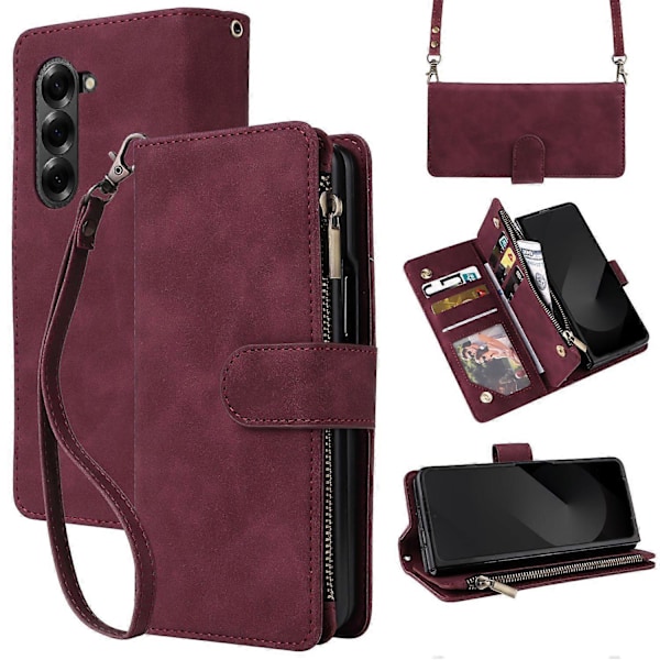 Til Samsung Galaxy Z Fold6 5G Etui Lynlåslomme Læder Telefon Cover med Skulderrem Multicolor Style H