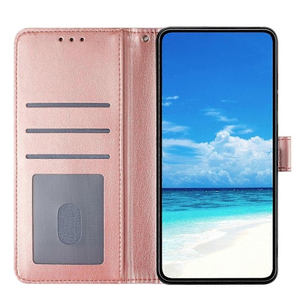 For iPhone 16e Wallet Case Rose Mønster Præget Læder Flip Stand Telefon Cover Multicolor Rose Gold