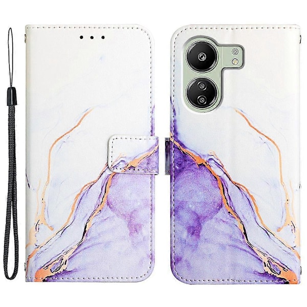 Lærveske med skulderstropp i marmor for Xiaomi Redmi 13C 4G/13C 5G/13R 5G/Poco M6 5G/Poco C65 4G Multicolor White/Purple LS006