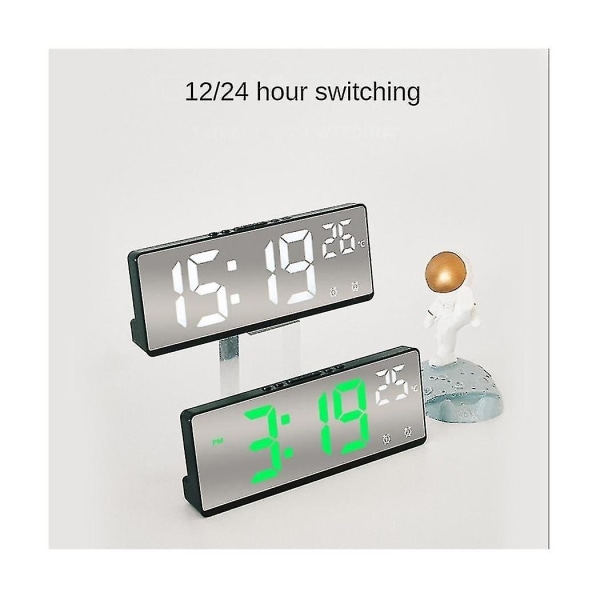 Röststyrningsspegel Digital temperatur Dubbellarm Snooze Desktop Bordklocka Nattläge12/24h(re)