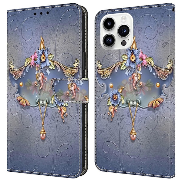 iPhone 16 Pro -kotelo PU-nahkainen lompakkokotelo seisontatoiminnolla Multicolor Style H