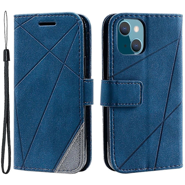 Plånboksfodral för iPhone 14 med skarvat läder, stativ och handrem Multicolor Style A