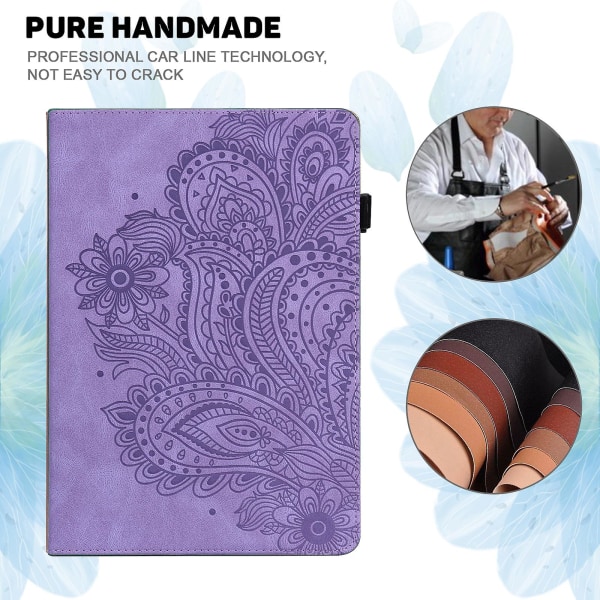 För Amazon Fire Max 11 Pu Läder Case Korthållare Mönstertryckt Stativ Cover Purple
