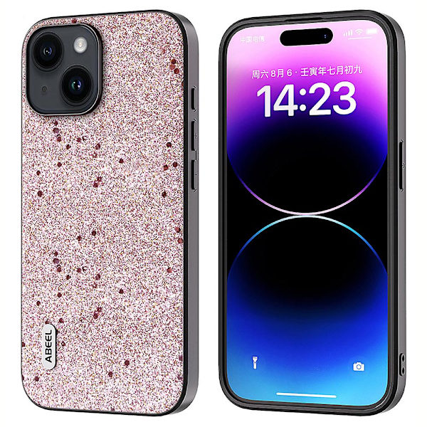 Till Iphone 15 Glitter Phone case Pu Läderbelagd Tpu Anti-Scratch cover Pink