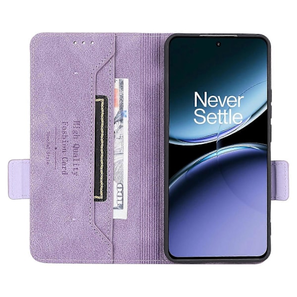 OnePlus Nord 4 -kotelo, nahkainen lompakkokotelo, jossa metallikoriste - Kahvi Multicolor Purple