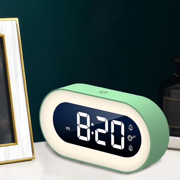 Lille Natlampe Elektronisk Digital Vækkeur USB Opladning Snooze Bærbar Soveværelse Stue 1 Grøn