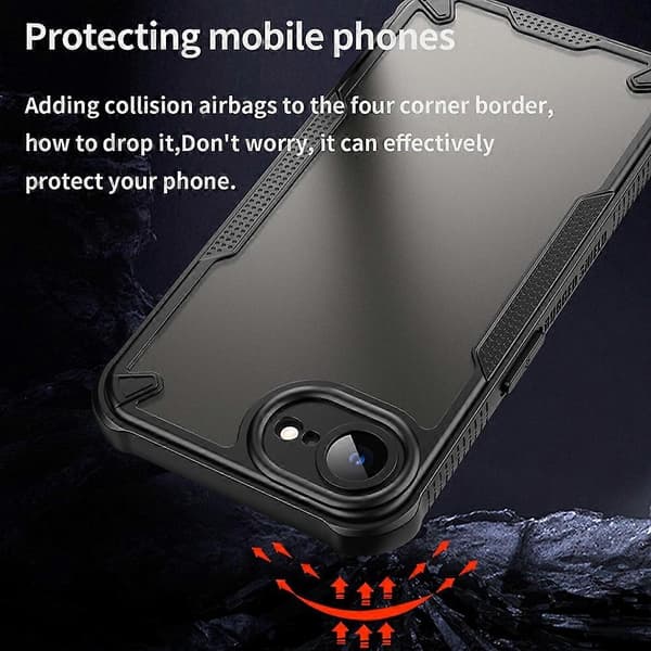 Hybrid frostet bakdeksel til iPhone 16e Multicolor Black