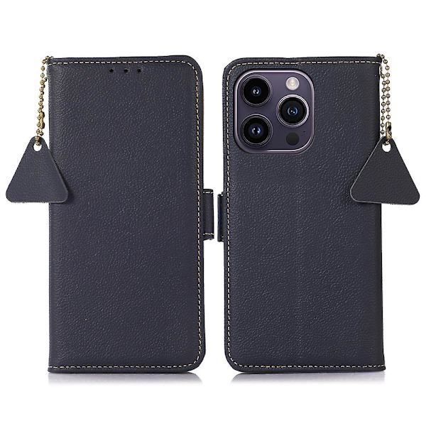 Stativ Phone case För Iphone 15 Pro Max, Läder Rfid Blockerande Plånbok Smartphone Cover Blue