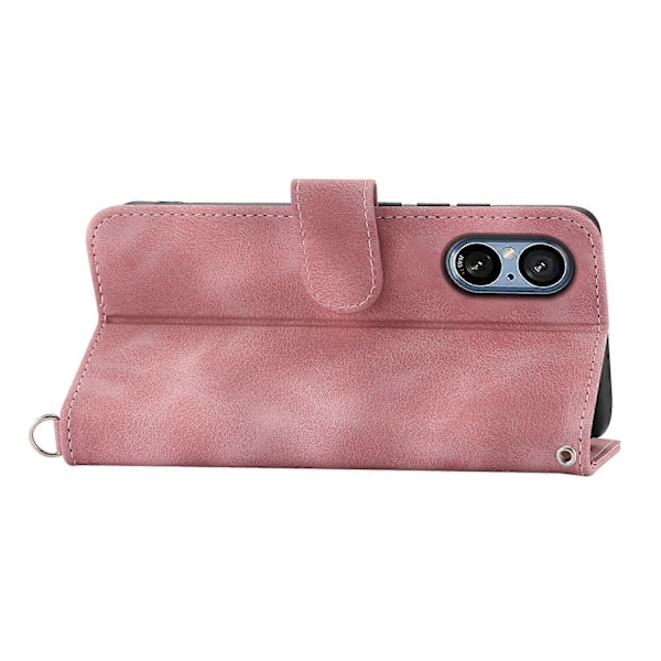 Til Sony Xperia 5 V Etui Præget Læder Telefon Cover med Håndrem+Skulderrem Multicolor Style D