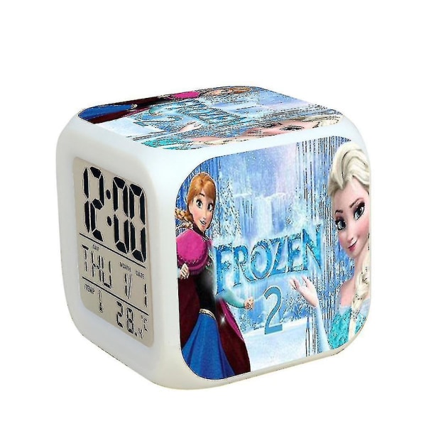 Frozen färgglad termometer Glödande kub Väckarklocka Lazy Snooze Student väckarklocka Diy Elsa Anna