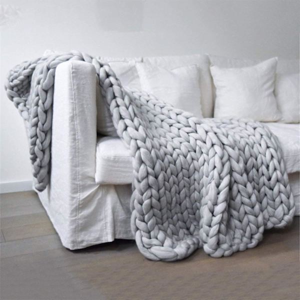 Ny Chunky Knit håndstrikket pledd, stort strikket ullteppe, seng T