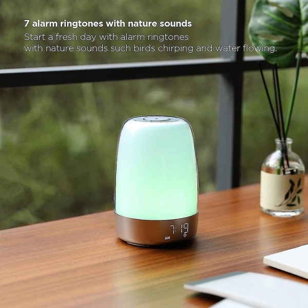 Sunrise Vækkeur Natlampe, Alarm & Snooze, 5 Farve Natlampe, Automatisk Farveskift, Natlampe Timer white