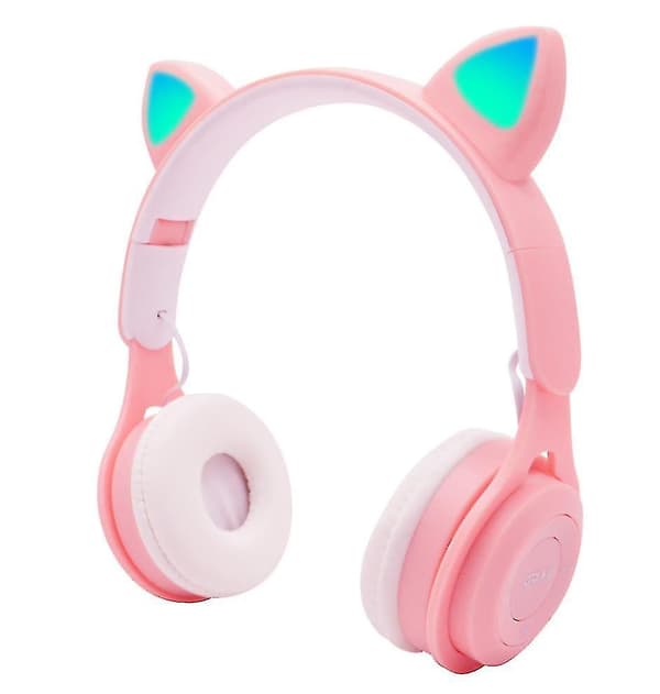 Headset Cat Ear Bluetooth Headset, Led Light Wireless Card Barnhörlurar blå