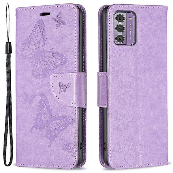 Til Nokia G42/G310 Sommerfugl Præget Telefon Cover Læder Stand Wallet Cover med Rem Multicolor Style F