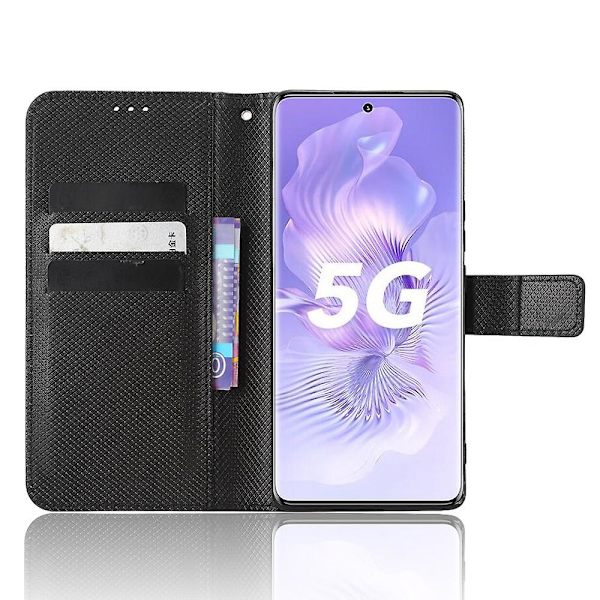 For Honor 80 5g Diamond Texture Pu Läder Phone case Vikbart stativ Magnetlås Cover Black