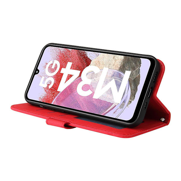 För Samsung Galaxy F34 5g/m34 5g Imprinted Lines Stand Cover Anti-drop Pu Läder Phone case Red
