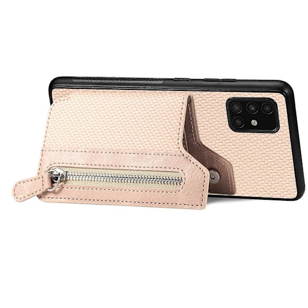 Til Samsung Galaxy A51 5G SM-A516 Etui Læder+PC+TPU Lynlås Pung Telefon Cover - Grøn Multicolor Apricot