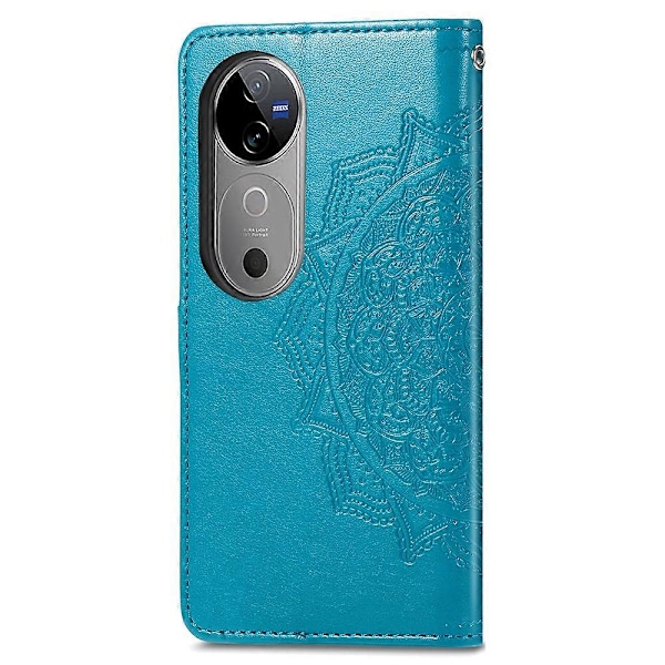 Til vivo V40 5G Etui Mandala Præget Design Læder Wallet Telefon Cover - Grå Multicolor Blue