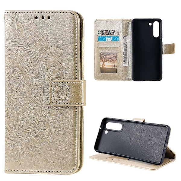 Präglat Mandala Blomma Plånbok Läderfodral för Samsung Galaxy S21 FE Multicolor Style H