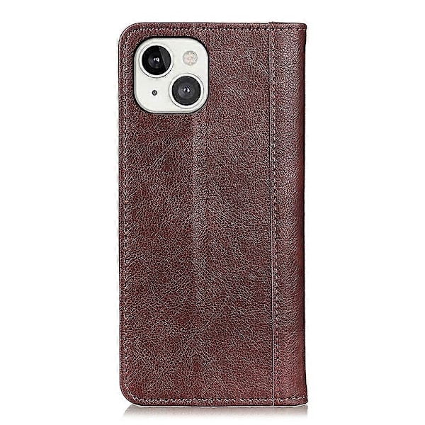 Litchi-texturerat plånboksfodral i spaltläder med magnetisk absorption och stativ för iPhone 13 6,1 tum