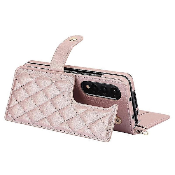 ZD 028 Stødsikkert etui til Samsung Galaxy Z Fold4 5G PC+PU Læder Wallet Telefoncover med stropper