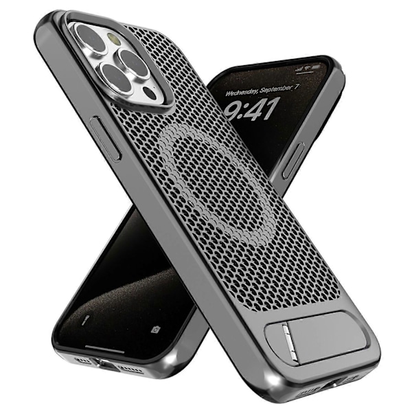 Skal för iPhone 15 Pro, ihåligt värmeavledande bakstycke med stativ, kompatibelt med MagSafe Multicolor Style C