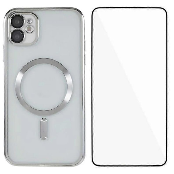 Magneettinen WANLONFENG-suojakotelo iPhone 12 6.1 tuuman puhelimelle, täysi suojaus, galvanoidulla TPU-kuorella ja karkaistulla lasilla Multicolor Silver